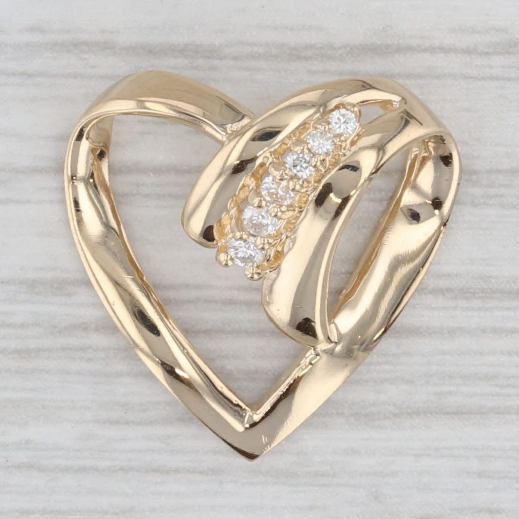 Stylized Diamond Open Heart Pendant 14k Yellow Gold