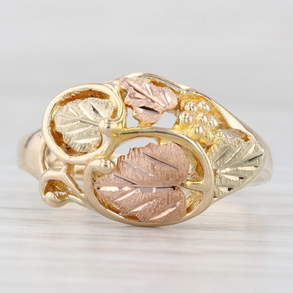 Light Gray Landstrom's Black Hills Gold Floral Leaf Ring 10k Yellow Rose Green Gold Sz 8.5