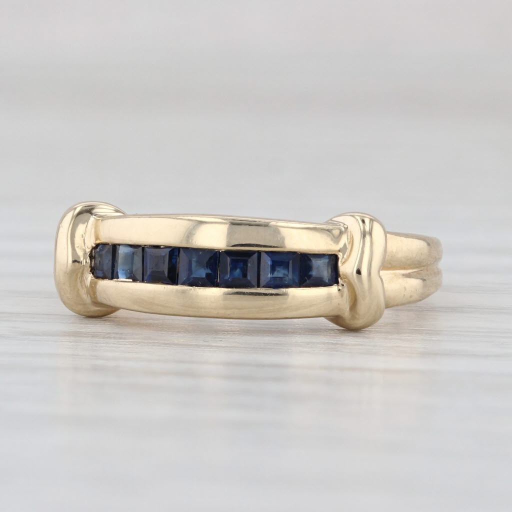 0.26ctw Blue Sapphire Ring 14k Yellow Gold Stackable Wedding Band Size 4.5
