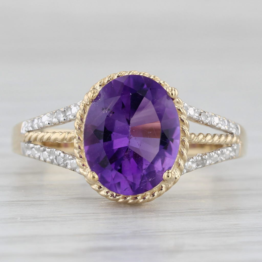 Light Gray 2.40ct Oval Amethyst Solitaire Ring 10k Yellow Gold Size 7 Diamond Accents