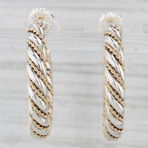 Light Gray Tiffany & Co Twist Hoop Earrings Sterling Silver 18k Gold Round Hoops