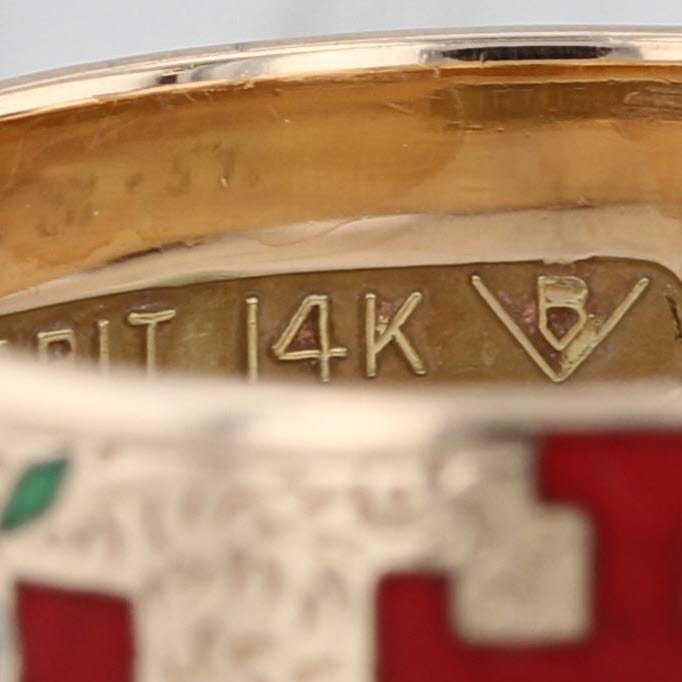 Vintage Scottish Rite Masonic Symbols Ring 14k Gold Blue Lodge Rose Croix