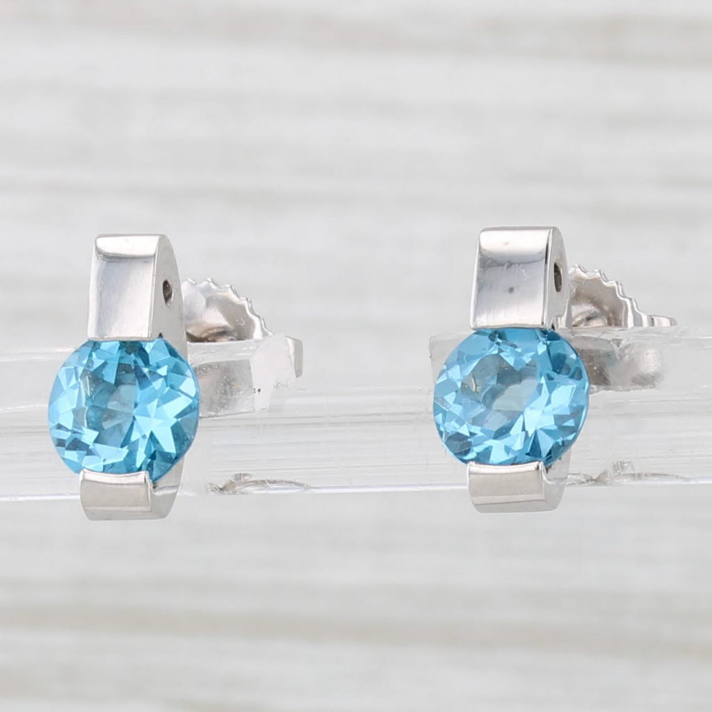 Light Gray 2ctw Blue Topaz Stud Earrings 14k White Gold