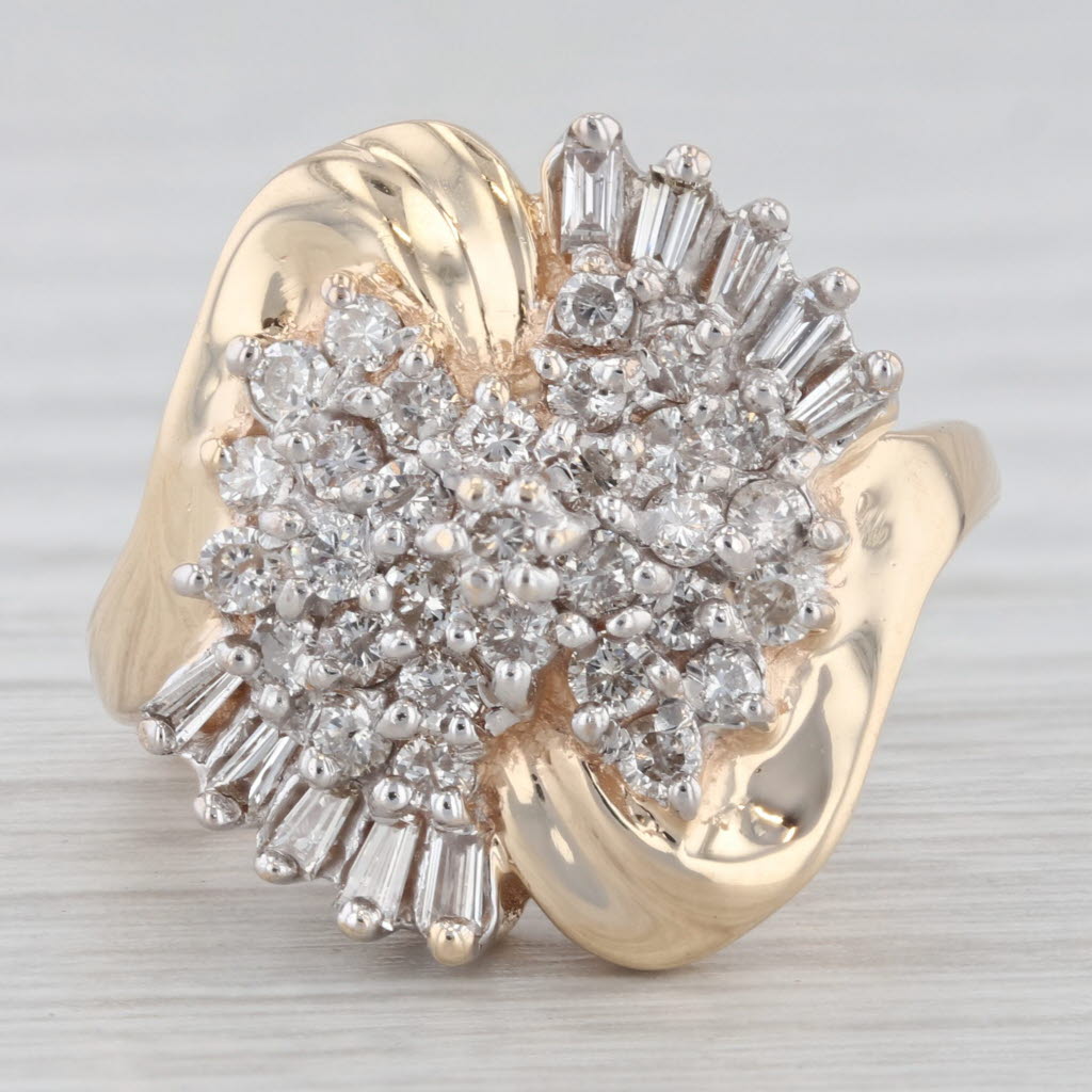 Light Gray 0.80ctw Diamond Cluster Ring 14k Yellow Gold Size 4.75 Cocktail