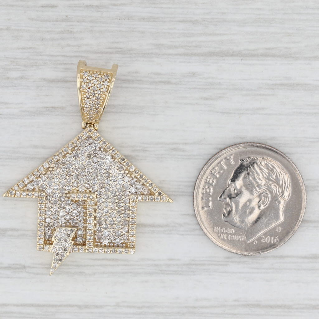 0.97ctw Pave Diamond House Lighting Pendant 10k Yellow Gold