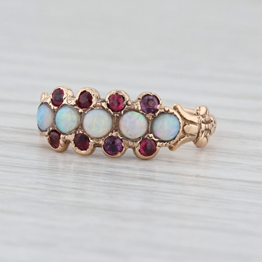 Victorian Lab Created Ruby Garnet Opal 10k Yellow Gold Size 5.5 Antique