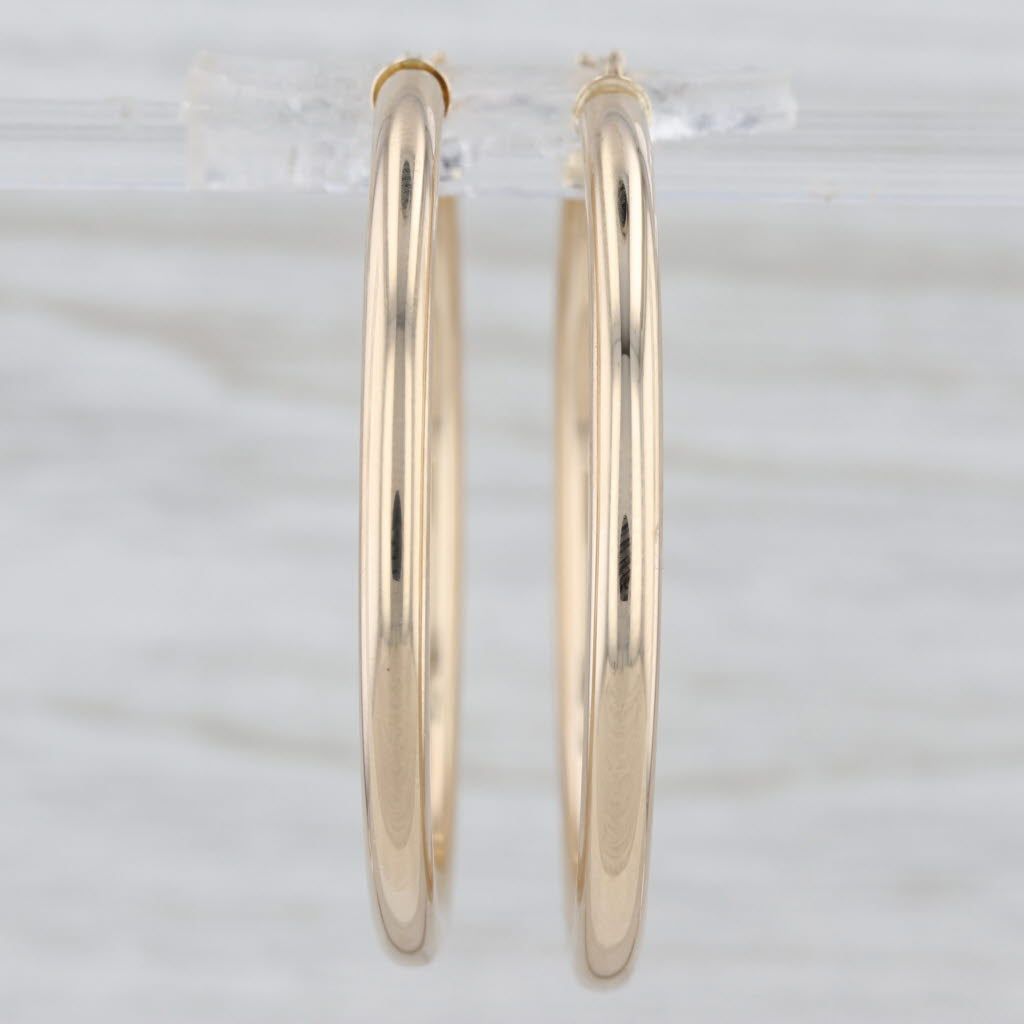 Classic Tube Hoop Earrings 10k Gold Snap Top Posts Round Hoops 38.7 x 2.9 mm