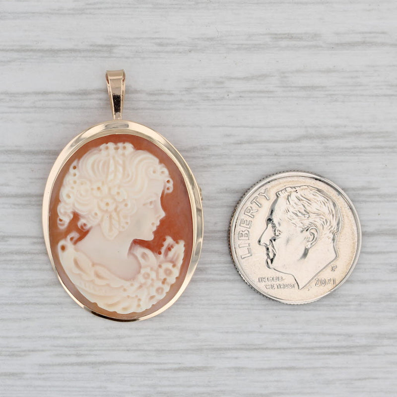 Carved Shell Cameo Pendant Brooch 14k Yellow Gold Vintage Pin