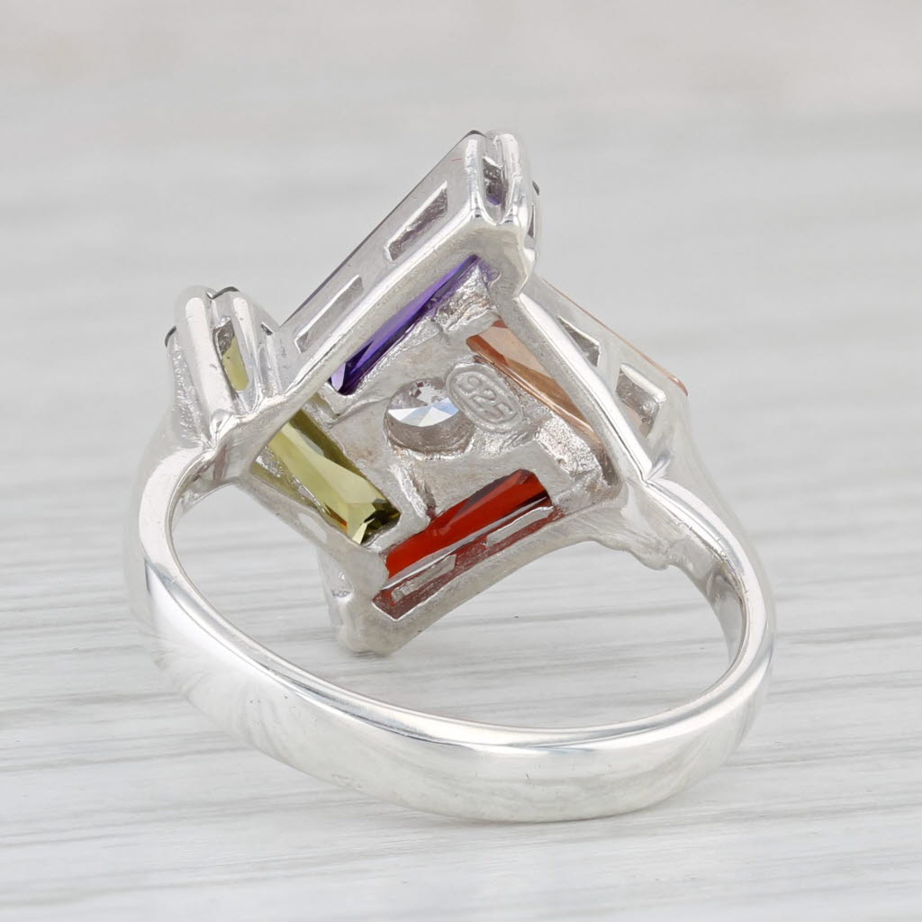 Light Gray Multicolor Cubic Zirconia Swirl Ring Sterling Silver Size 6.25