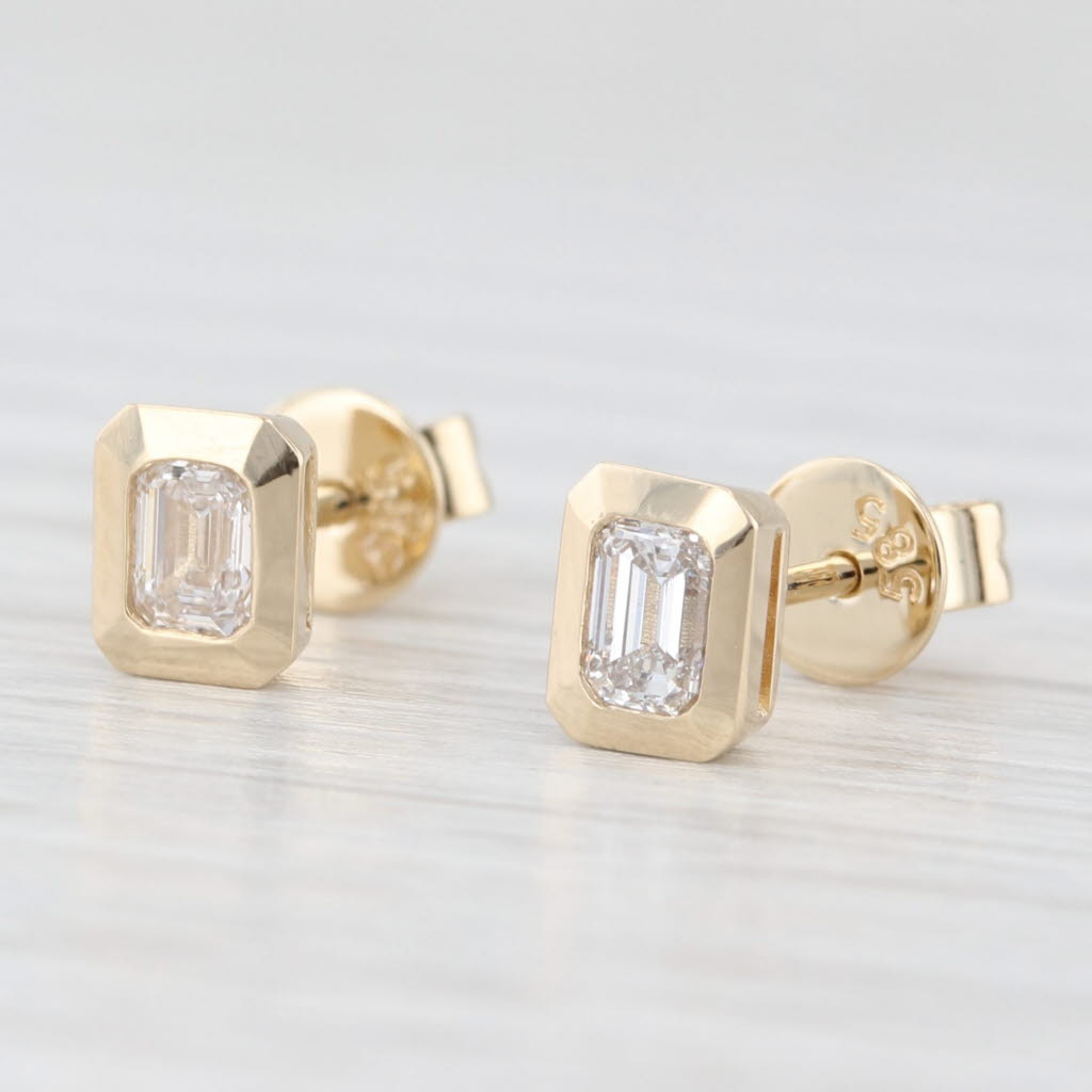 Light Gray New 0.30ctw Lab Grown Diamond Stud Earrings 14k Gold Emerald Cut Solitaires