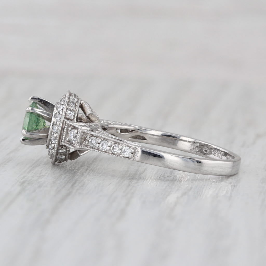 0.85ctw Demantoid Garnet Diamond Halo Ring 18k White Gold Size 7.75 Engagement