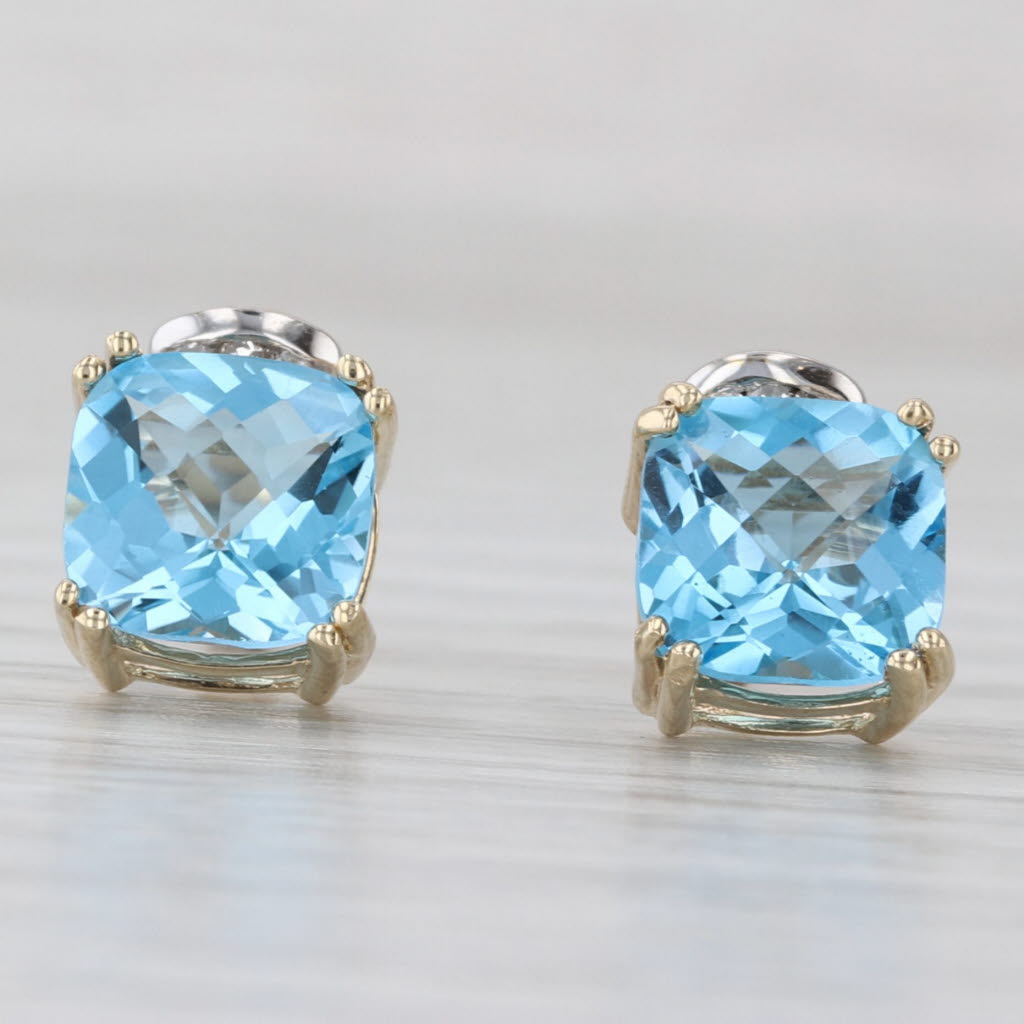 5.03ctw Cushion Blue topaz Diamond Stud Earrings 10k Yellow Gold Studs