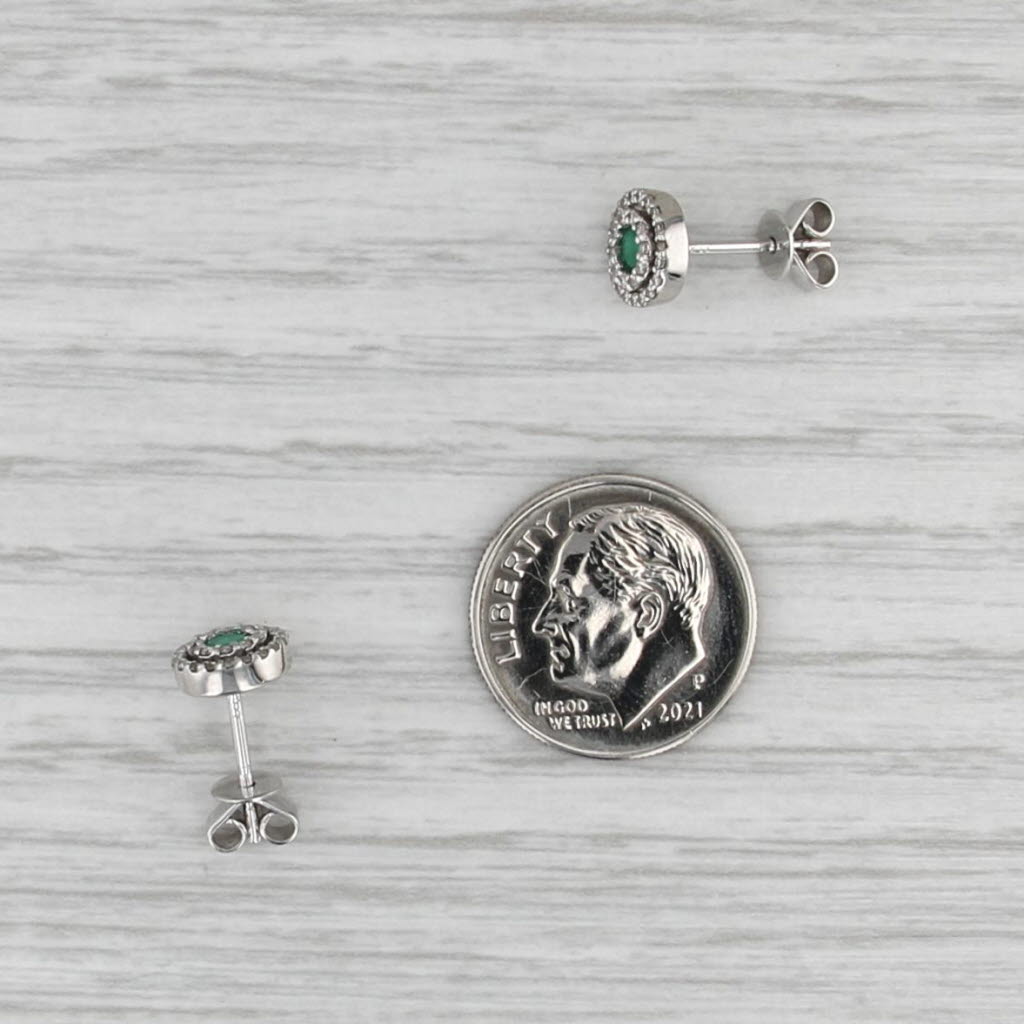 0.39ctw Emerald Diamond Halo Stud Earrings 14k White Gold Studs