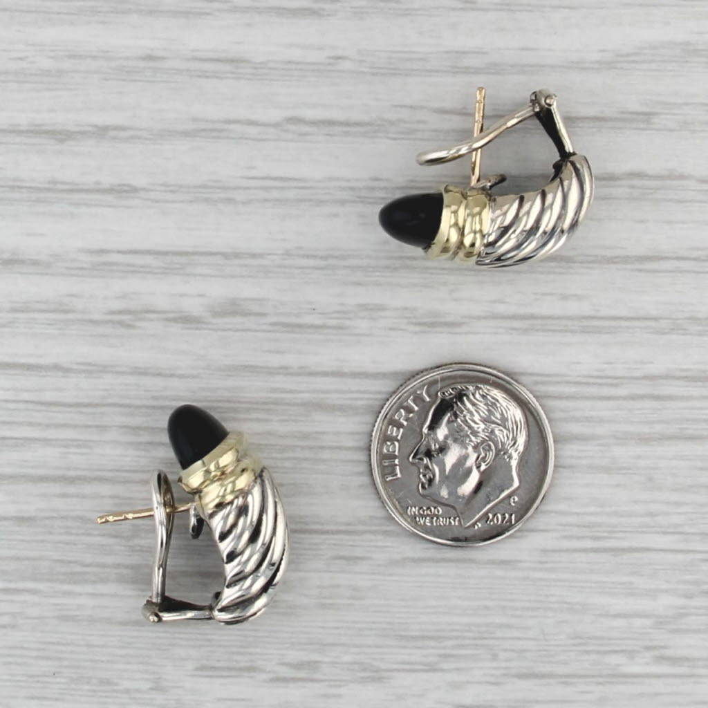David Yurman Onyx Shrimp Earrings Sterling Silver 14k Gold Omega Backs