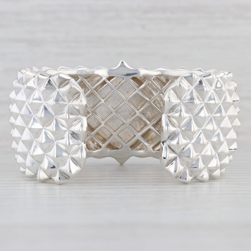 Light Gray Mother of Pearl Quartz Studded Cuff Bracelet Sterling Silver Stephen Webster