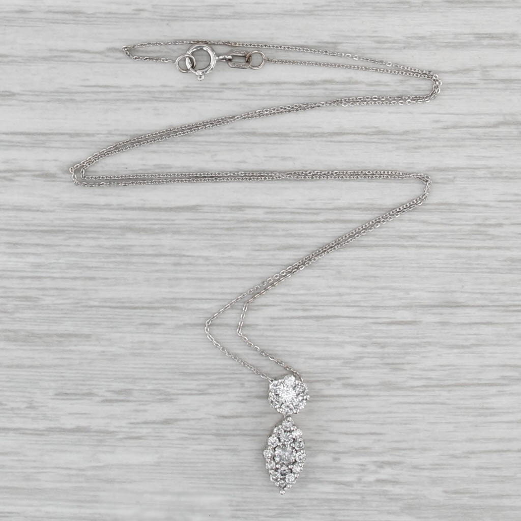 0.63ctw Diamond Marquise Drop Pendant Necklace 18k White Gold 17.5" Cable Chain