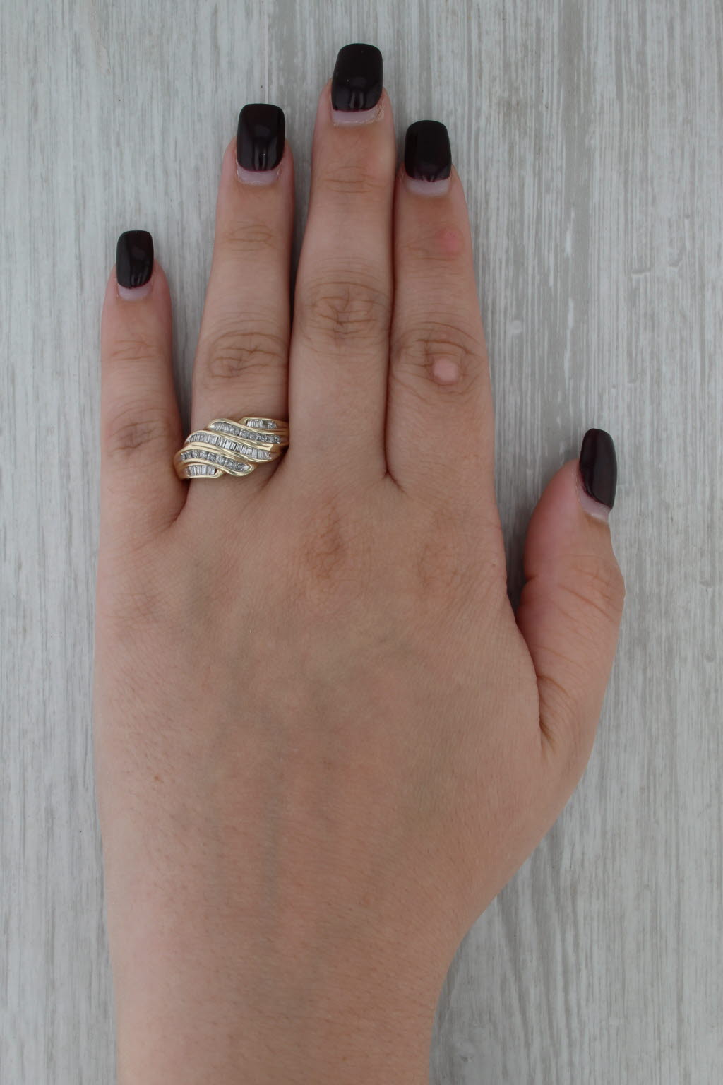 0.49ctw Diamond Scalloped Croissant Ring 10k Yellow Gold Size 9