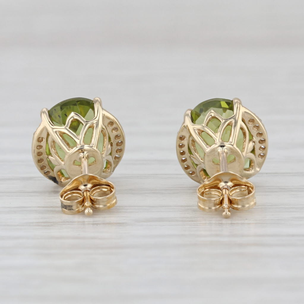 3.58ctw Peridot Diamond Halo Stud Earrings 10k Yellow Gold Studs