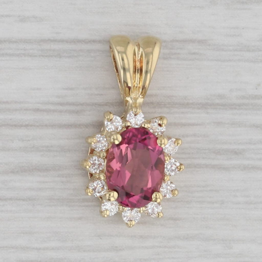 Gray 1ctw Pink Tourmaline Diamond Halo Pendant 14k Yellow Gold