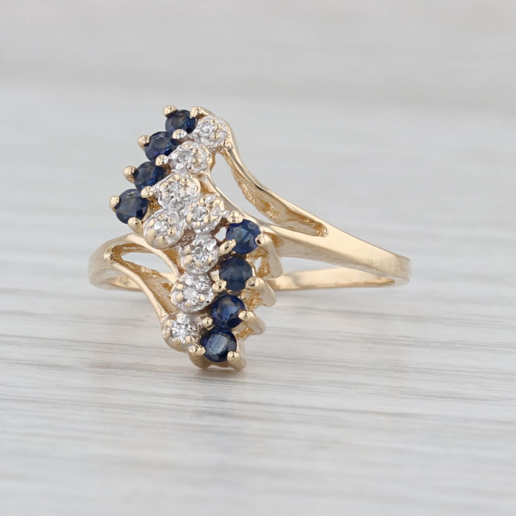 0.38ctw Blue Sapphire Diamond Bypass Ring 14k Yellow Gold Size 6.75