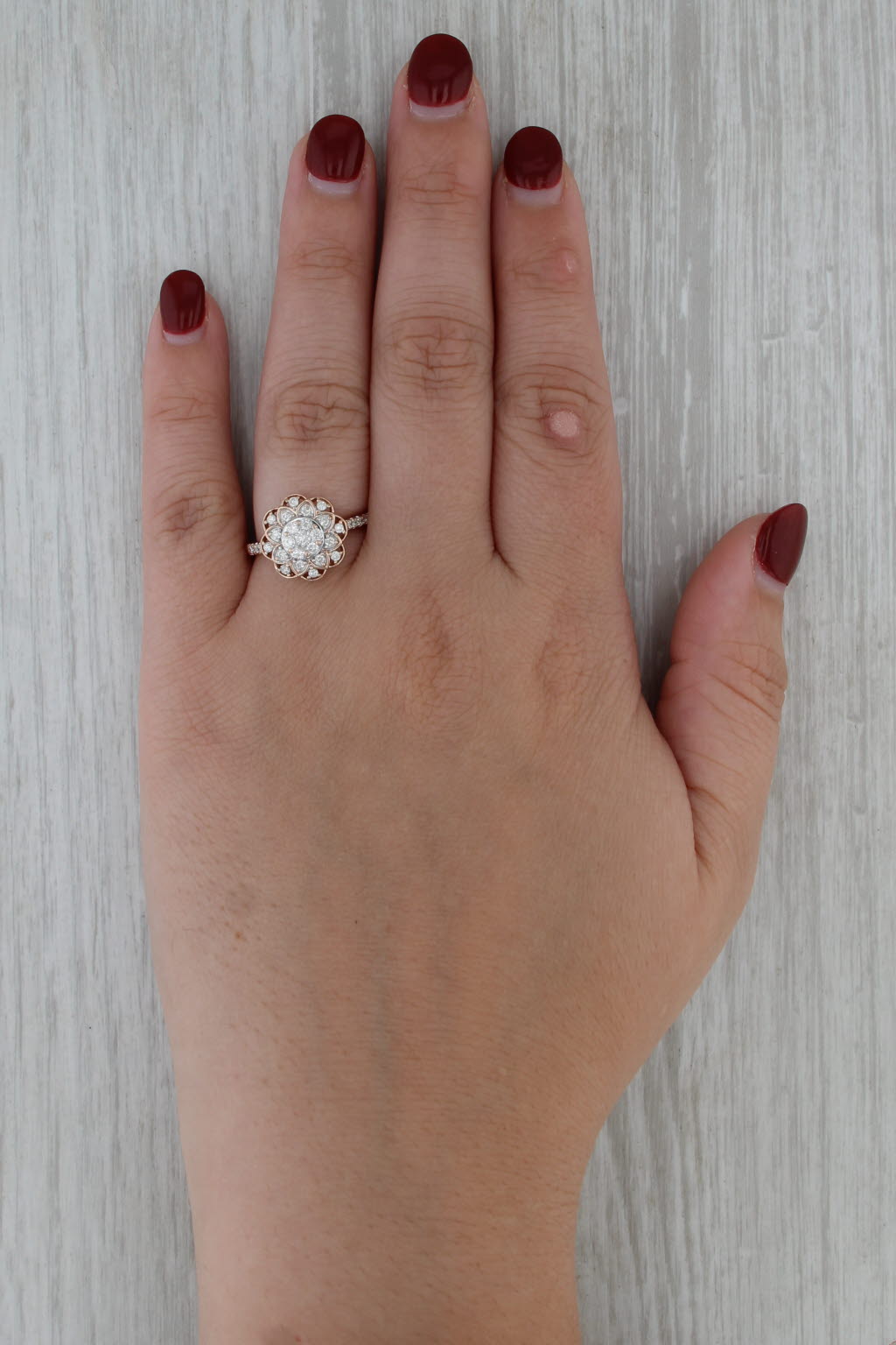 0.39ctw Diamond Cluster Flower Ring 10k Rose White Gold Size 7 Engagement