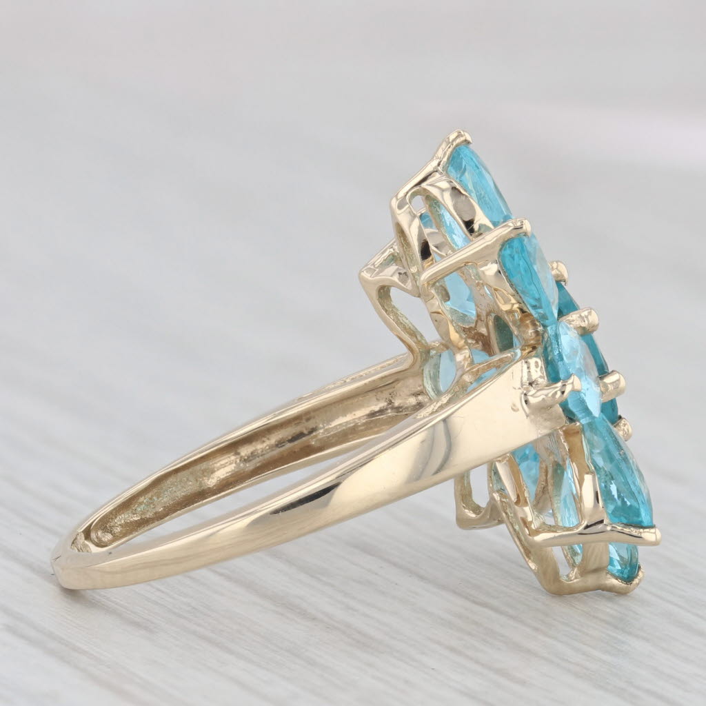 Light Gray 4ctw Light Blue Apatite Cluster Cocktail Ring 10k Yellow Gold Size 6.25