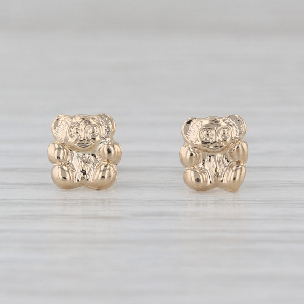 Tiny Teddybear Stud Earrings 14k Yellow Gold Cute Little Studs