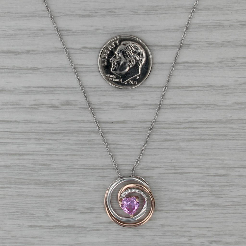 Lab Created Pink Sapphire Heart Pendant Necklace 10k Gold Sterling Silver 18.25"