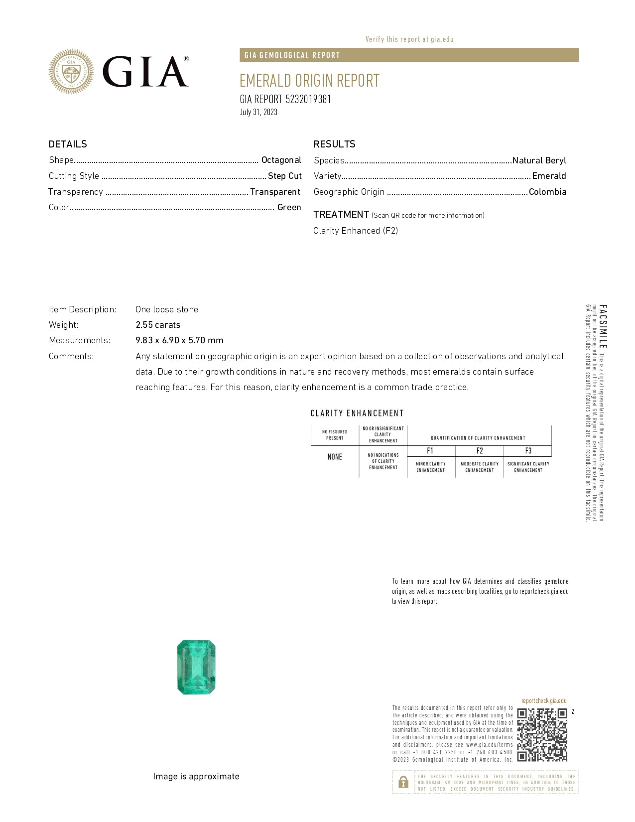 2.55ct Loose Emerald Solitaire Octagonal Cut GIA Cert For Setting