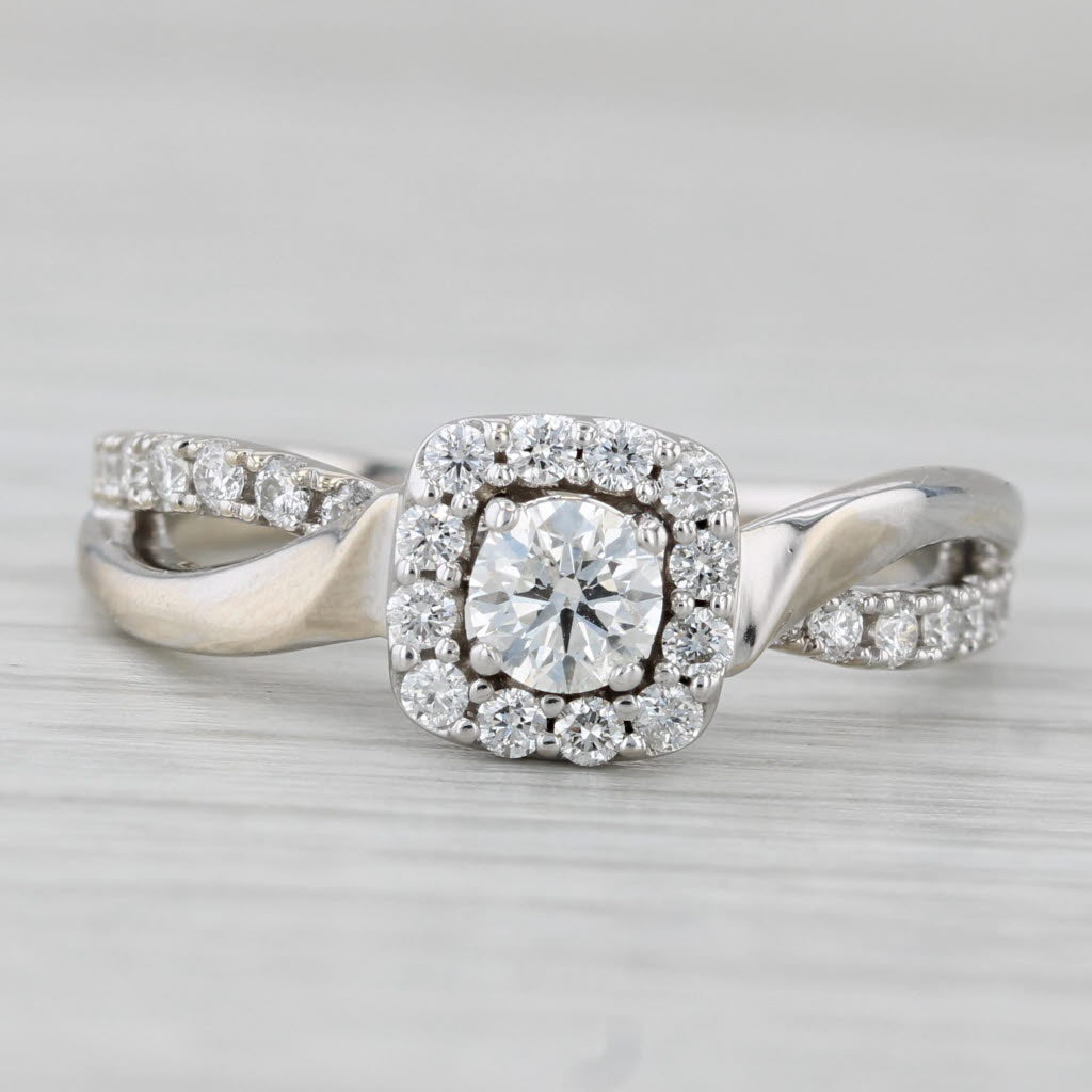 Gray 0.68ctw Round Diamond Halo Engagement Ring 14k White Gold Size 8
