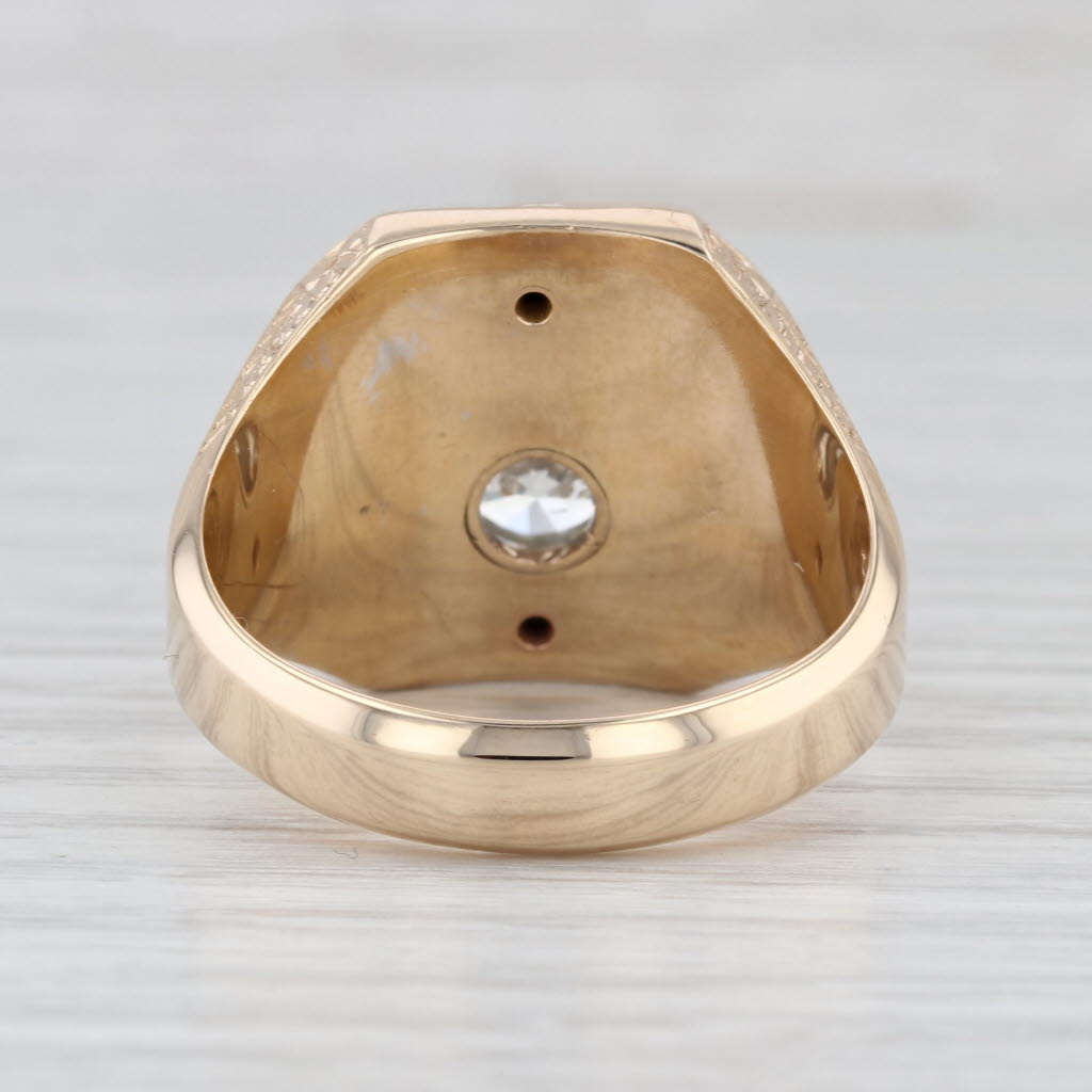 1.31ct Diamond Masonic Signet Ring 14k Gold Size 12.5 Square Compass Blue Lodge
