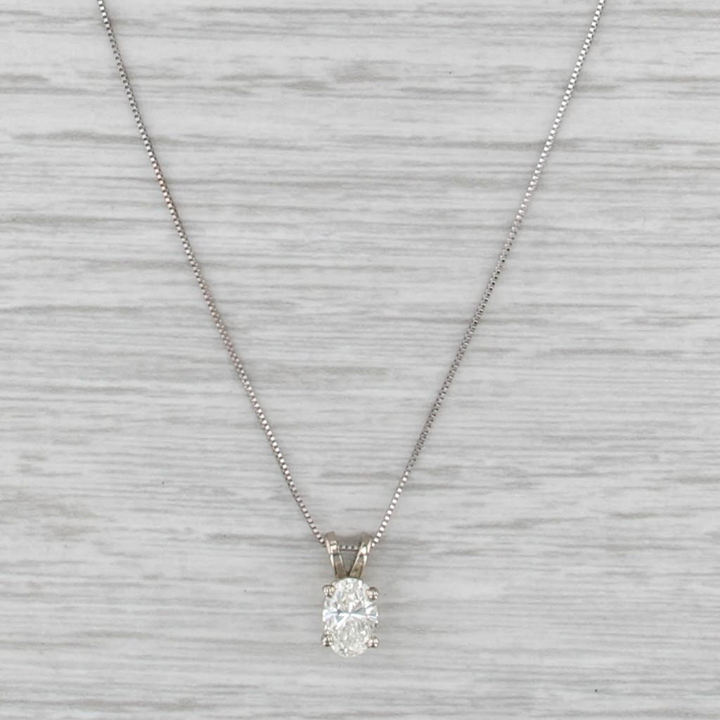 0.70ct Diamond Oval Solitaire Pendant Necklace 14k White Gold 18" Box Chain