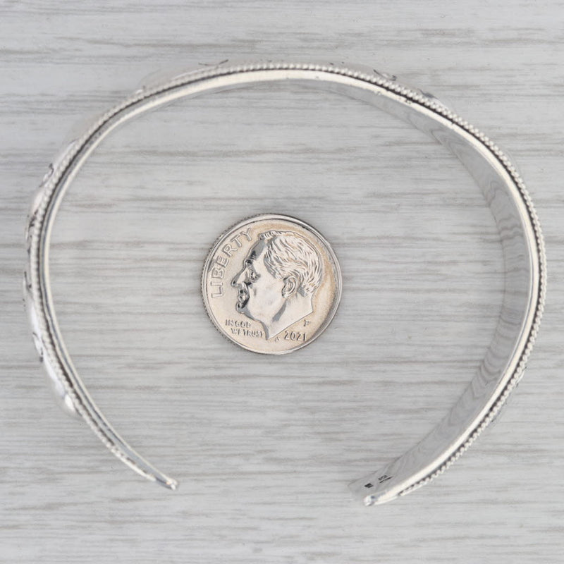 Elephant Pattern Cuff Bracelet Sterling Silver Statement 7" 20.8mm