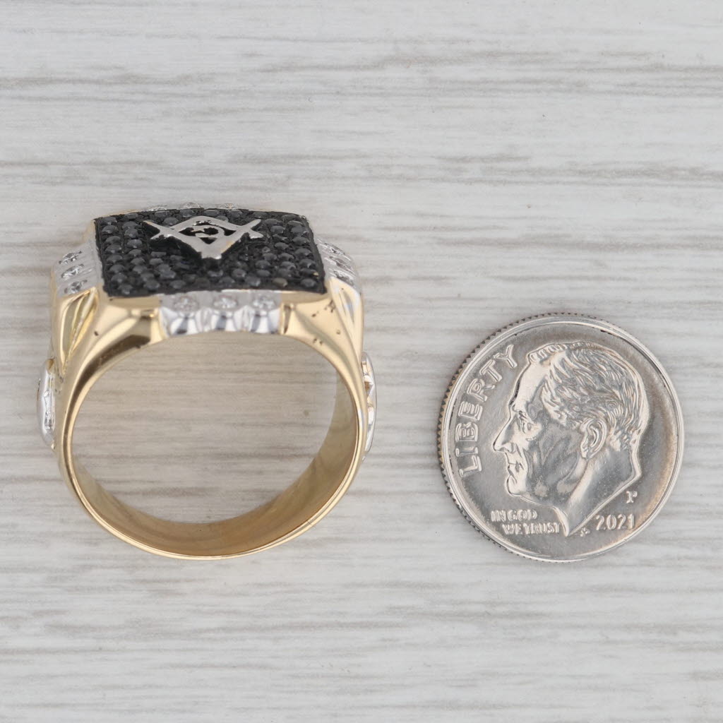 Gray 0.62ctw Black White Diamond Masonic Ring 18k Gold Square Compass Blue Lodge