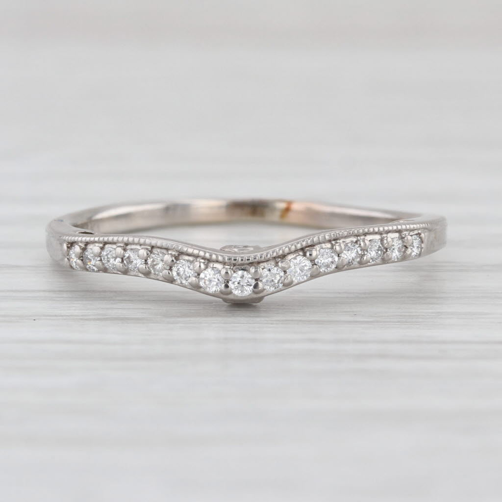 0.12ctw Contoured Diamond Wedding Band 14k White Gold Size 8.5 Stackable Ring