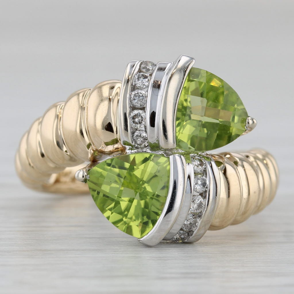 Gray 2.65ctw Peridot Diamond Bypass Ring 14k Yellow Gold Size 7