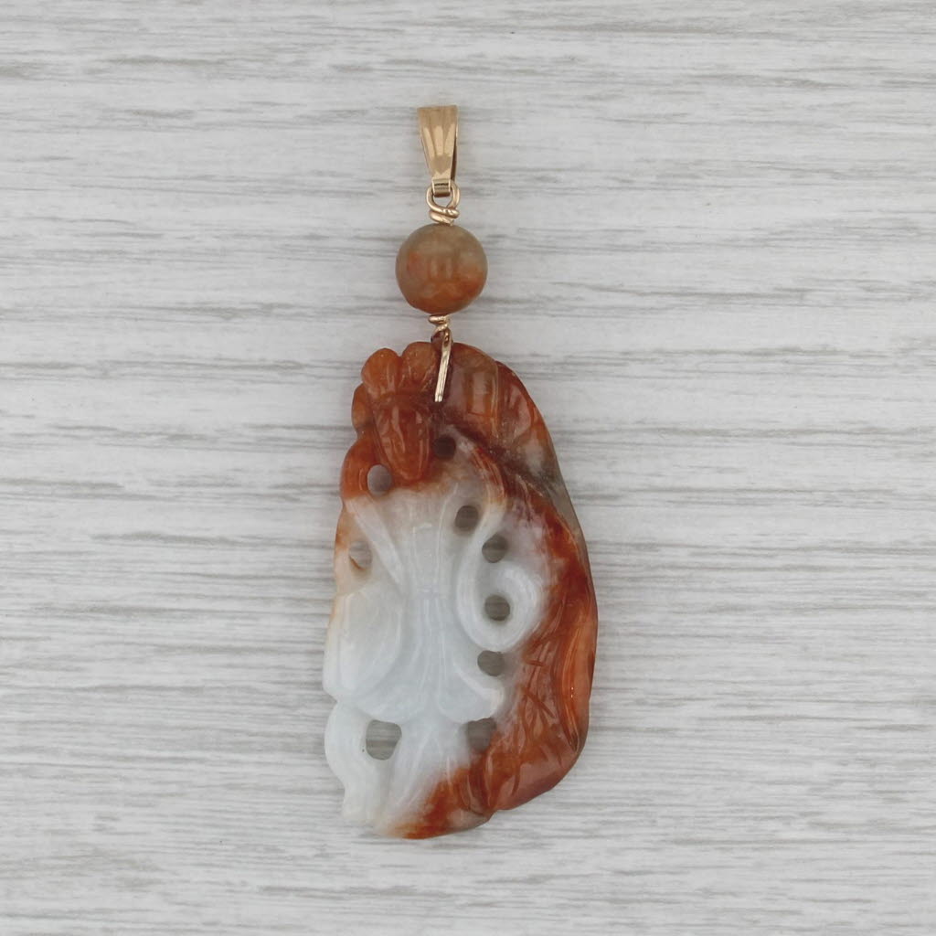 Jadeite Jade Figural Carving Pendant 14k Gold Pierced Asian Style