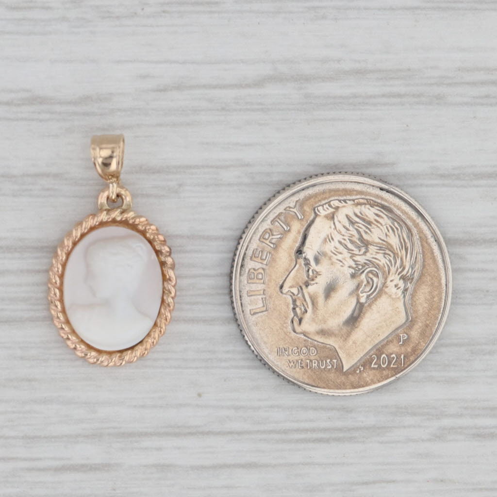 Gray Mother of Pearl Carved Cameo Pendant 14k Yellow Gold