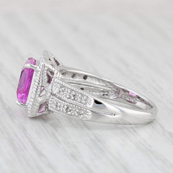 2.63ctw Lab Created Pink Sapphire Diamond Ring 10k White Gold Size 6.5