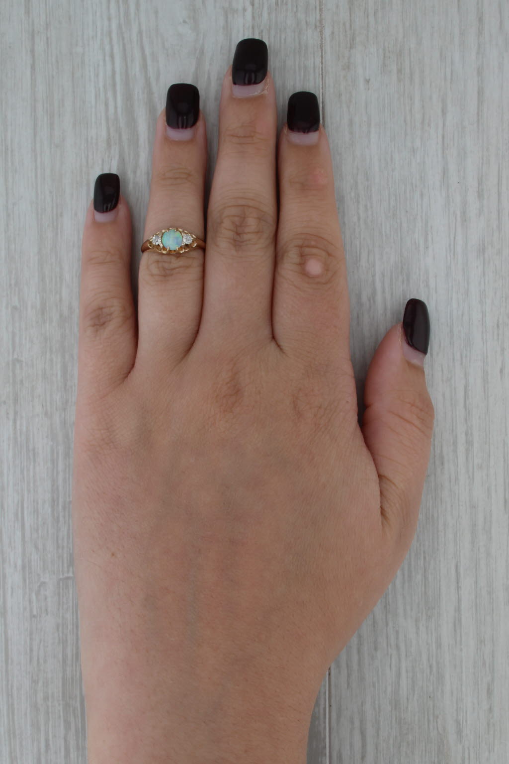 Antique Opal Cabochon Diamond Ring 14k Yellow Gold Size 5.25
