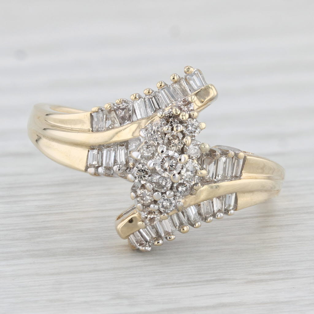 Light Gray 0.60ctw Diamond Cluster Bypass Ring 14k Yellow Gold Size 8.5