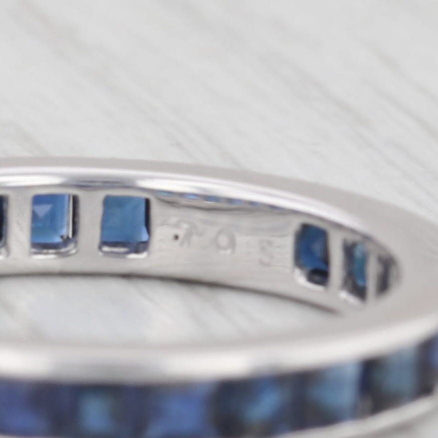 Light Gray 1.96ctw Blue Sapphire Eternity Band 18K White Gold Wedding Stackable Ring