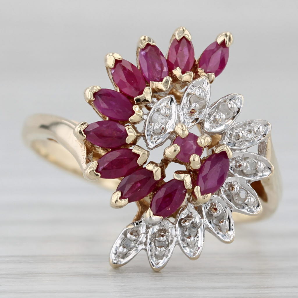 Gray 0.73ctw Ruby Diamond Swirl Ring 10k Yellow Gold Size 8