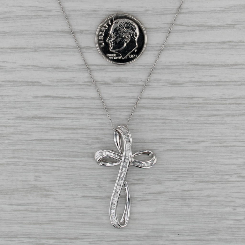 0.50ctw Diamond Stylized Cross Pendant Necklace 14k White Gold 18" Rope Chain