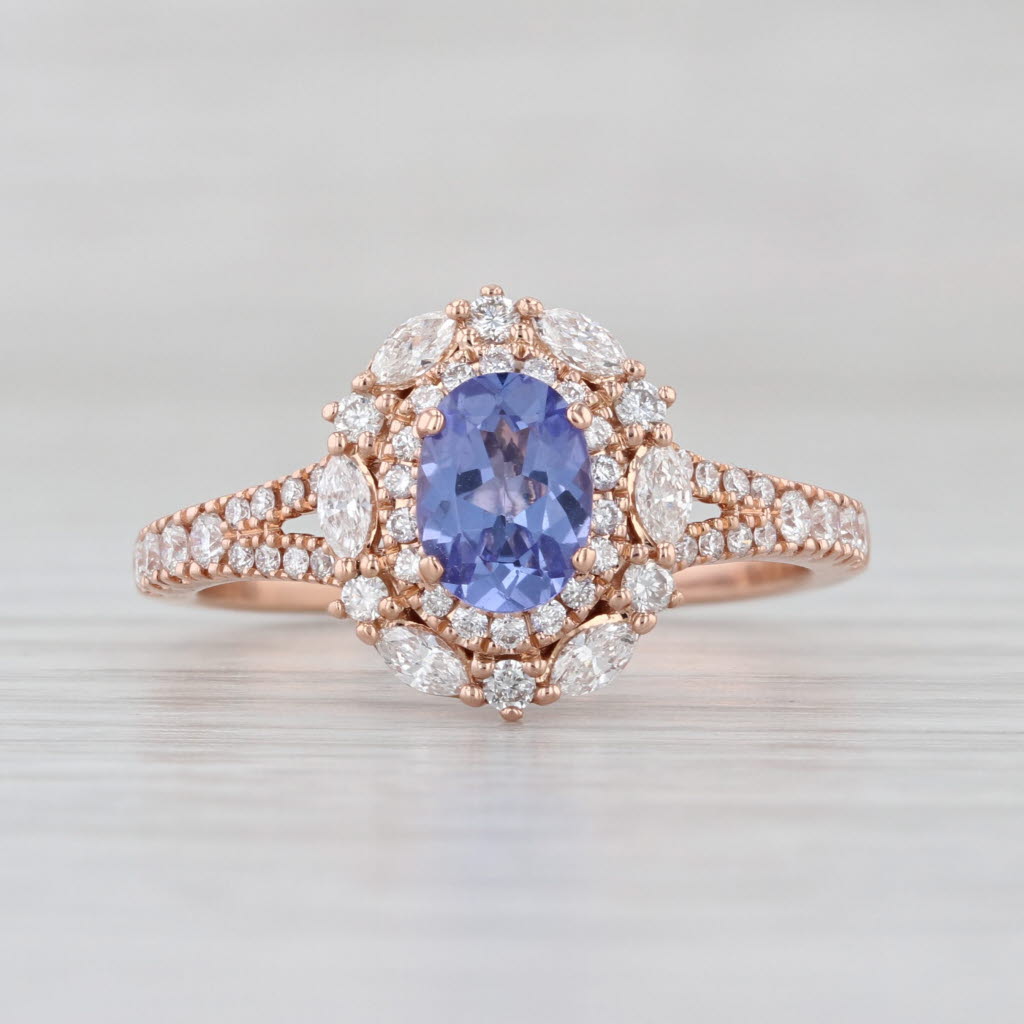 1.50ctw Tanzanite Diamond Halo Ring 14k Rose Gold Engagement Size 8.5