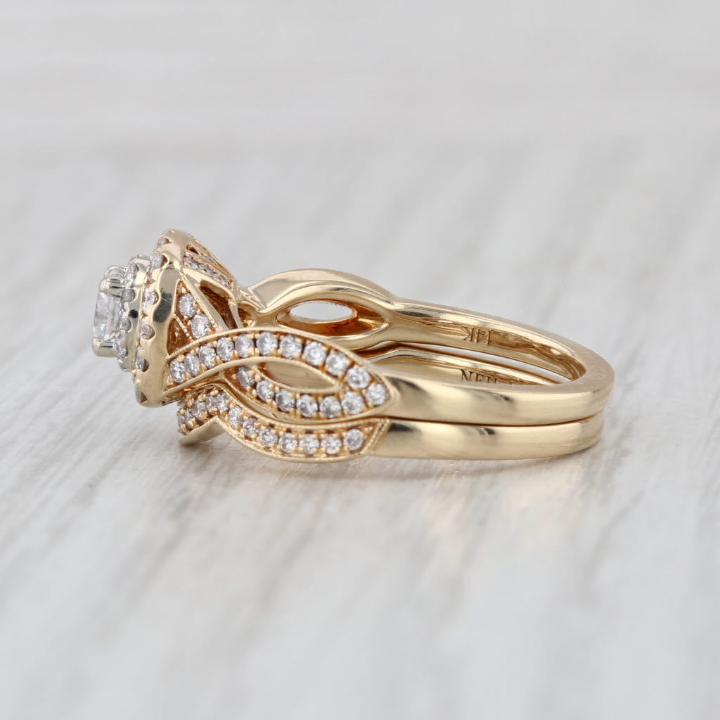 0.93ctw Diamond Halo Engagement Ring Contoured Wedding Band 14k Gold Neil Lane