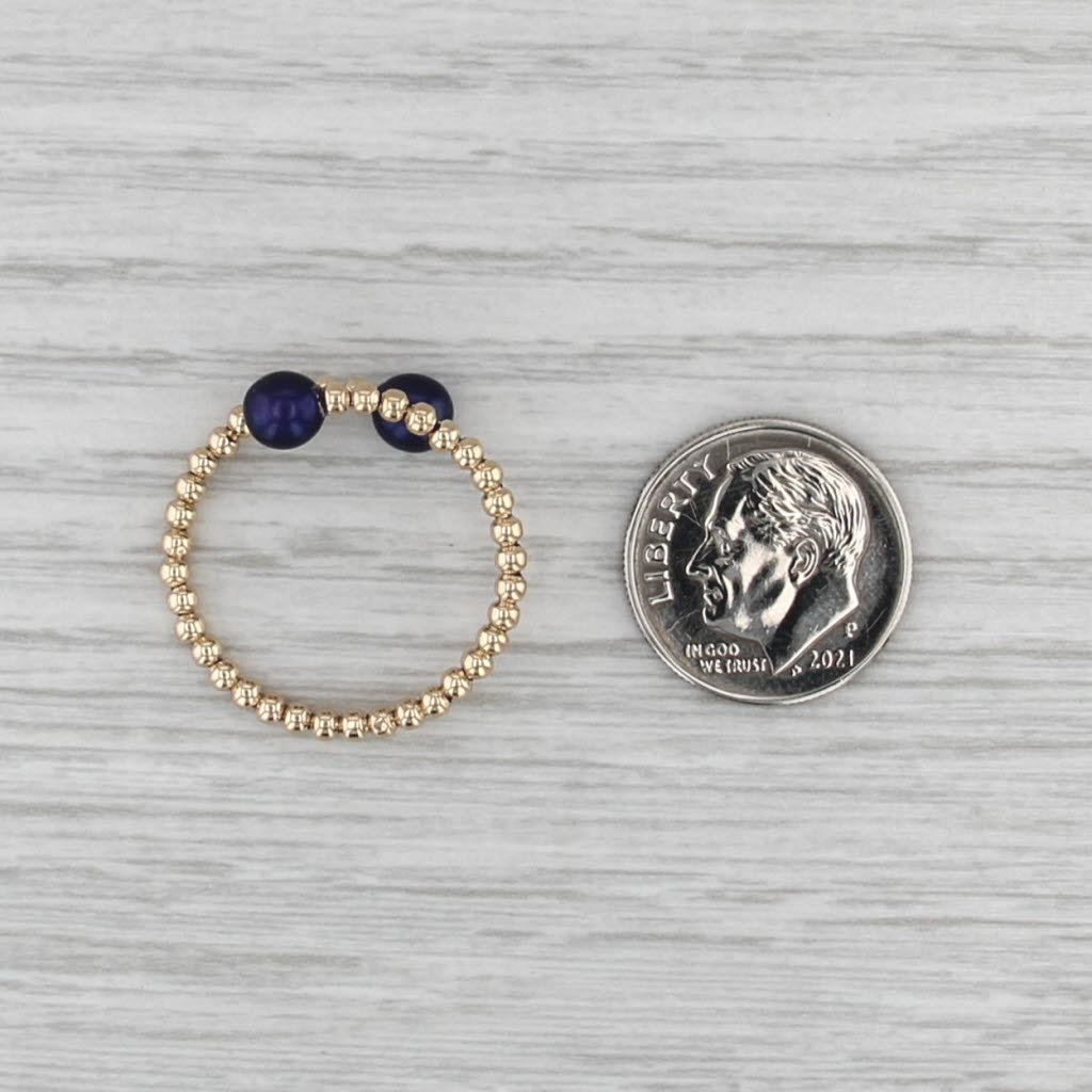 Blue Cultured Pearl Bypass Bead Ring 14k Yellow Gold Size 7+