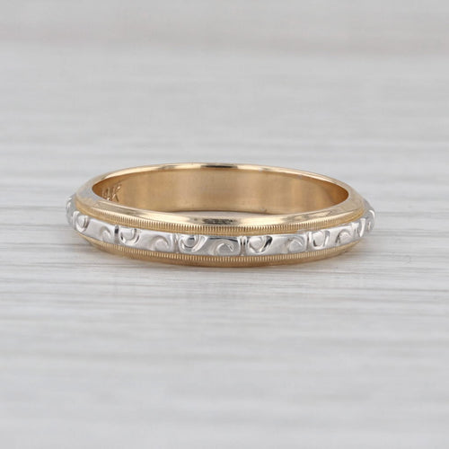Vintage Ornate Etched Wedding Band 14k White Yellow Gold Stackable Ring Size 7