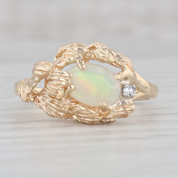Light Gray Opal Diamond Ring 14k Yellow Gold Size 9.25 Oval Cabochon