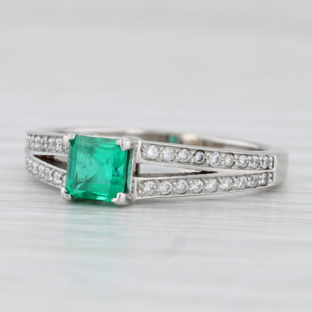 Light Gray 0.56ctw Emerald Diamond Ring 14k White Gold Size 6 Engagement Style